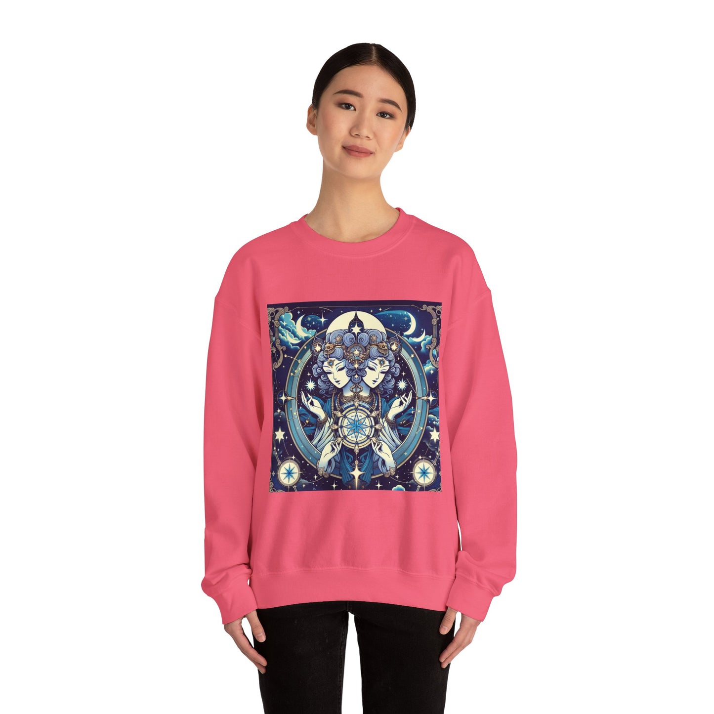 Unisex Heavy Blend™ Crewneck Sweatshirt,Twin Body, Gemini Zodiac Design