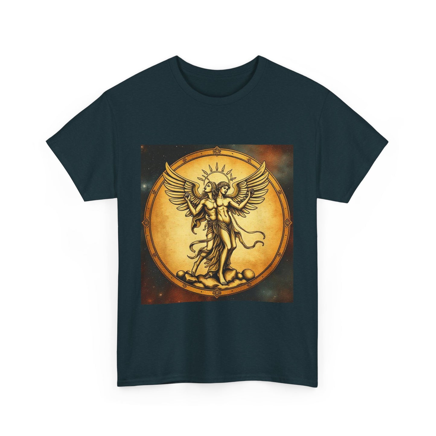 Unisex Heavy Cotton T-Shirt, Angel Twin, Gemini Zodiac Design