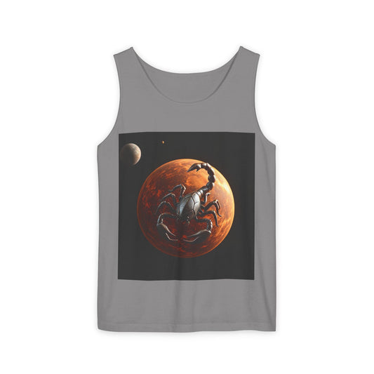 Unisex Garment-Dyed, Tank Top, Scorpio Design, Planet Symbol, 100% US cotton
