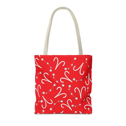 Tote Bag, Aries Zodiac Sign, AOP, (Red, White)