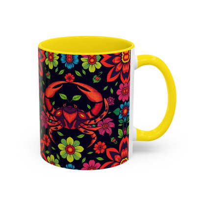 Accent Coffee Mug, Cancer, Zodiac v4, Flower Pattern, (11, 15oz)