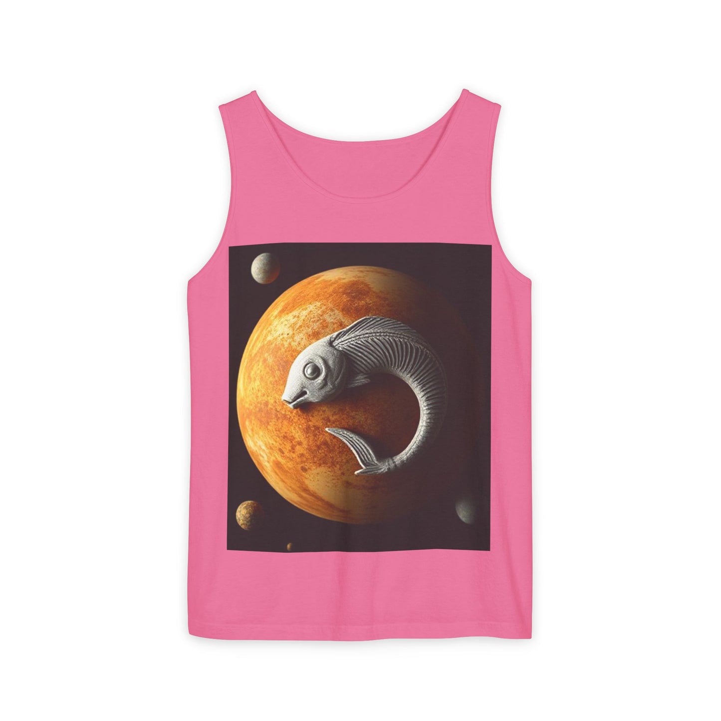 Unisex Garment-Dyed, Tank Top, Pisces Design, Space Animal, 100% US cotton
