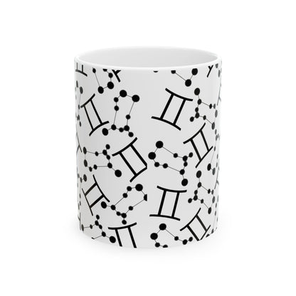 Ceramic Mug, (11oz, 15oz), Ceramic Coffee Mug, AOP, Constellation & Symbol, Gemini Zodiac Design
