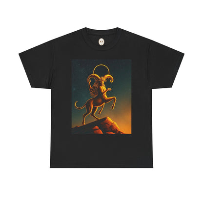Unisex Heavy Cotton T-Shirt, Mountain Top 1v, Aries Zodiac Design