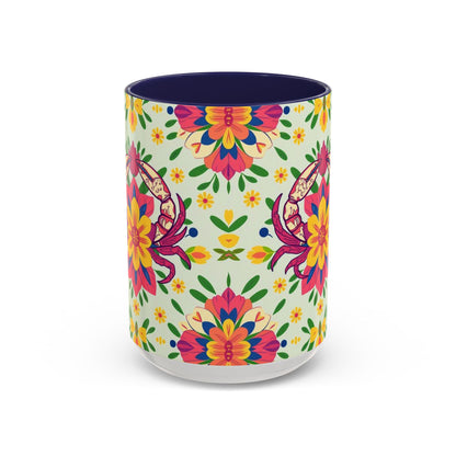 Accent Coffee Mug, Cancer, Zodiac v3, Flower Pattern, (11, 15oz)
