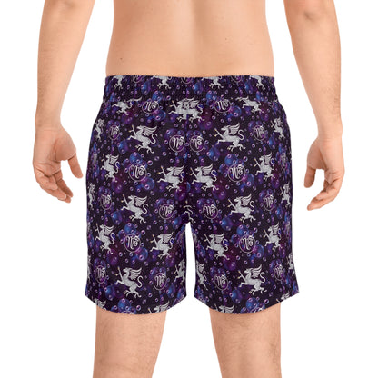 Men's Mid-Length Swim Shorts, (AOP), Virgo, Zodiac, Bubble Pattern