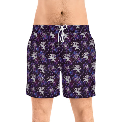Men's Mid-Length Swim Shorts, (AOP), Virgo, Zodiac, Bubble Pattern