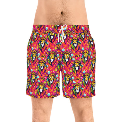 Men's Mid-Length Swim Shorts, (AOP), Leo, Zodiac, Bubble Pattern