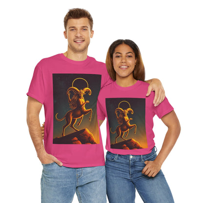 Unisex Heavy Cotton T-Shirt, Mountain Top, Aries Zodiac Design