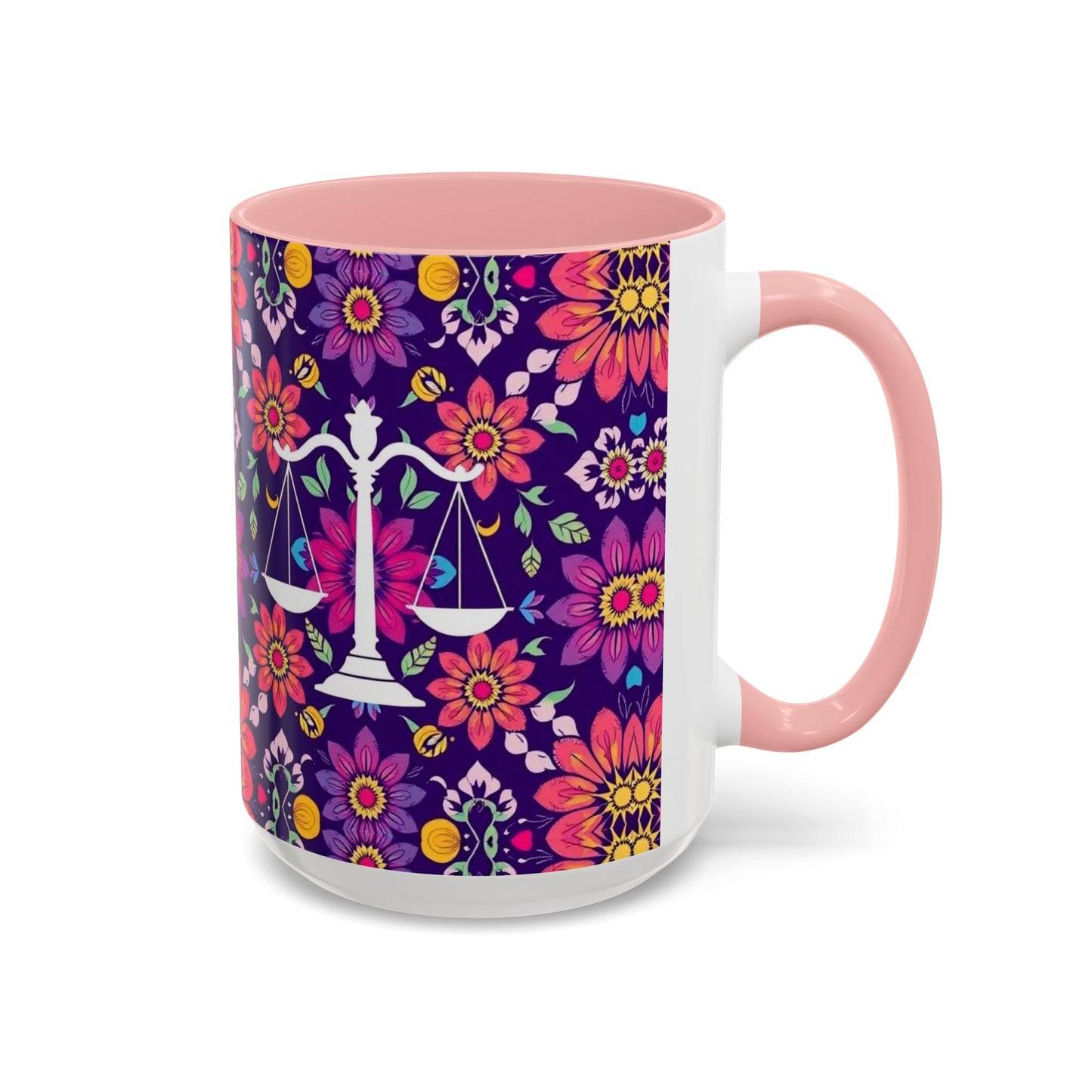 Accent Coffee Mug, Libra, Zodiac v3, Flower Pattern, (11, 15oz)