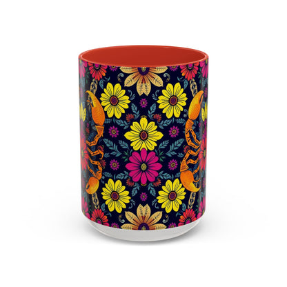 Accent Coffee Mug, Scorpio, Zodiac v3. Flower Pattern, (11, 15oz)
