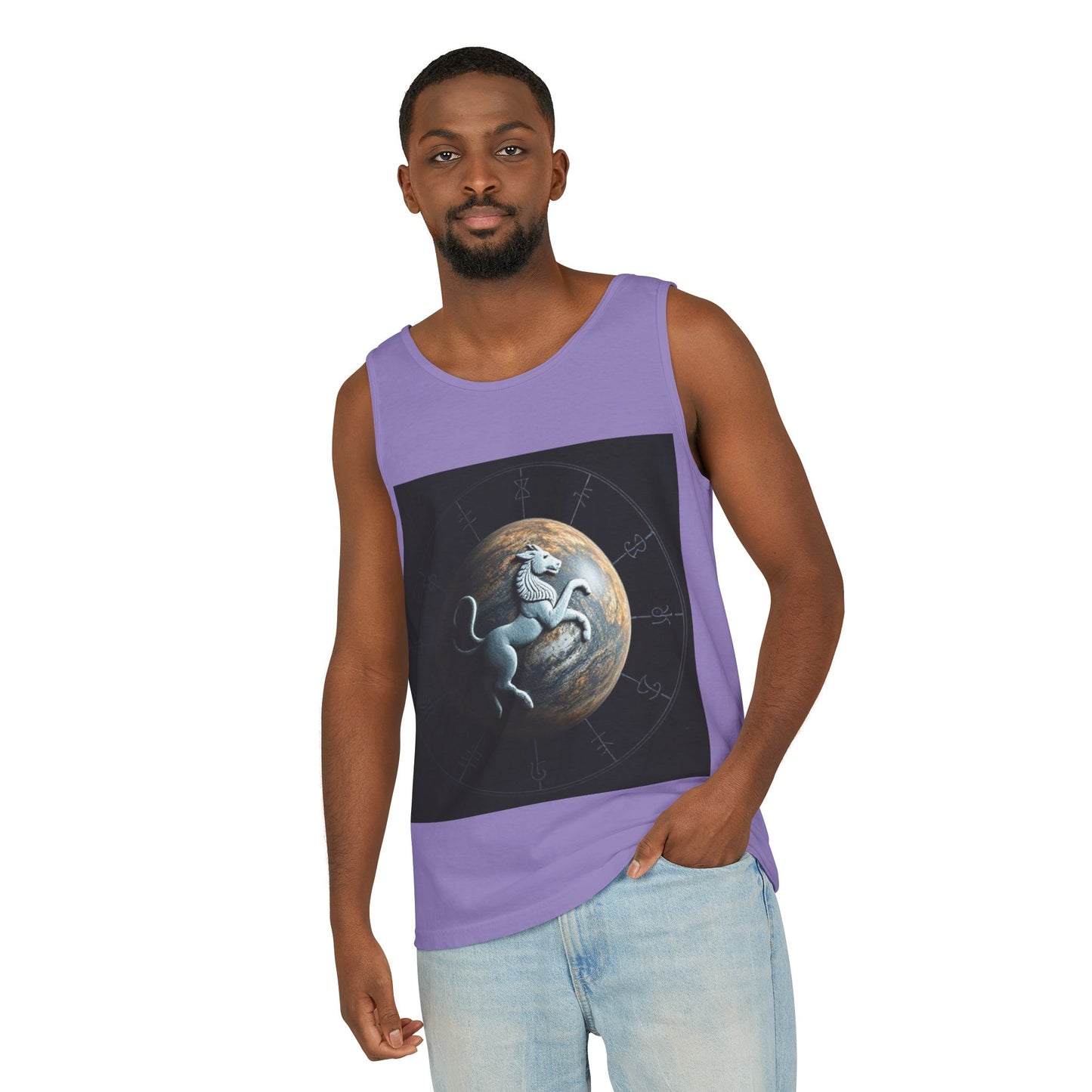 Unisex Garment-Dyed, Tank Top, Aquarius Design, Planet Animal, 100% Ringspun US cotton
