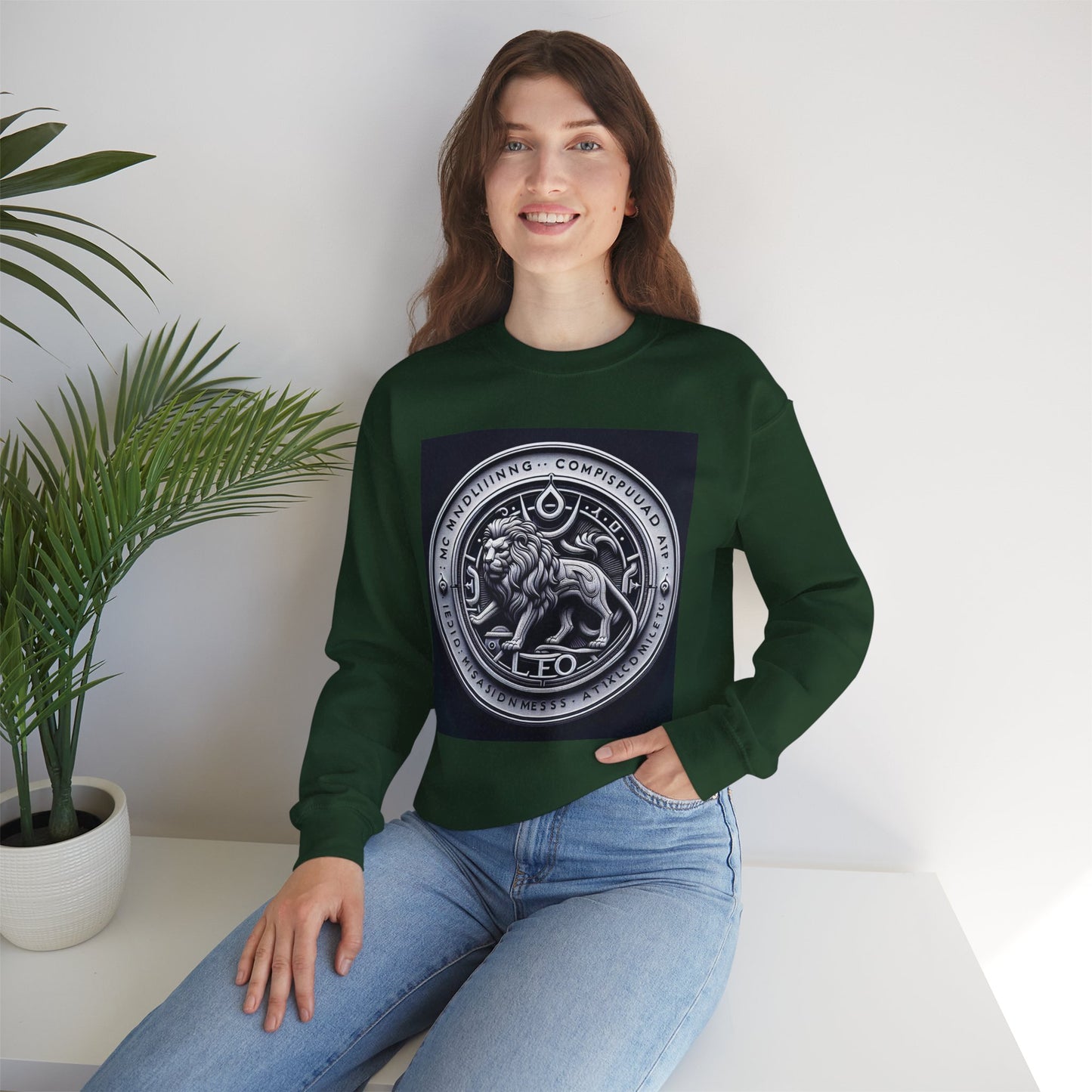 Unisex Heavy Blend™ Crewneck Sweatshirt, Lion Coin, Leo Zodiac Design