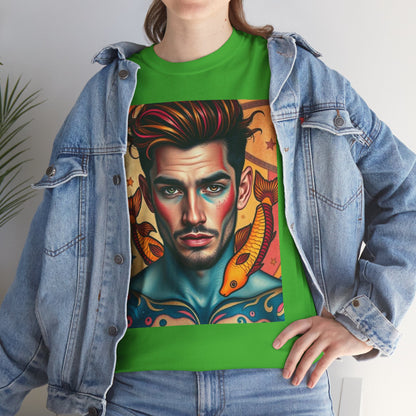 Unisex Heavy Cotton T-Shirt, Pisces, Zodiac v2, Sexy Art