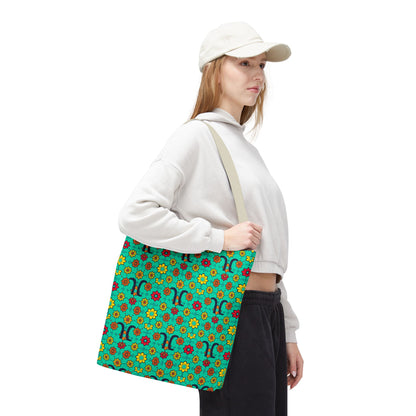 Tote Bag, (AOP), Aquarius, Zodiac, Flower Pattern