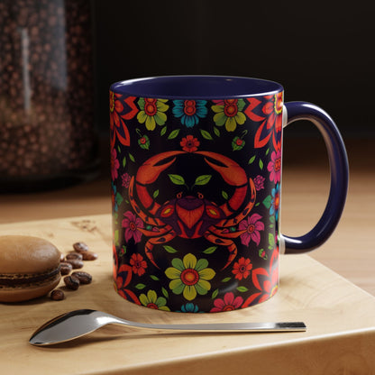 Accent Coffee Mug, Cancer, Zodiac v4, Flower Pattern, (11, 15oz)