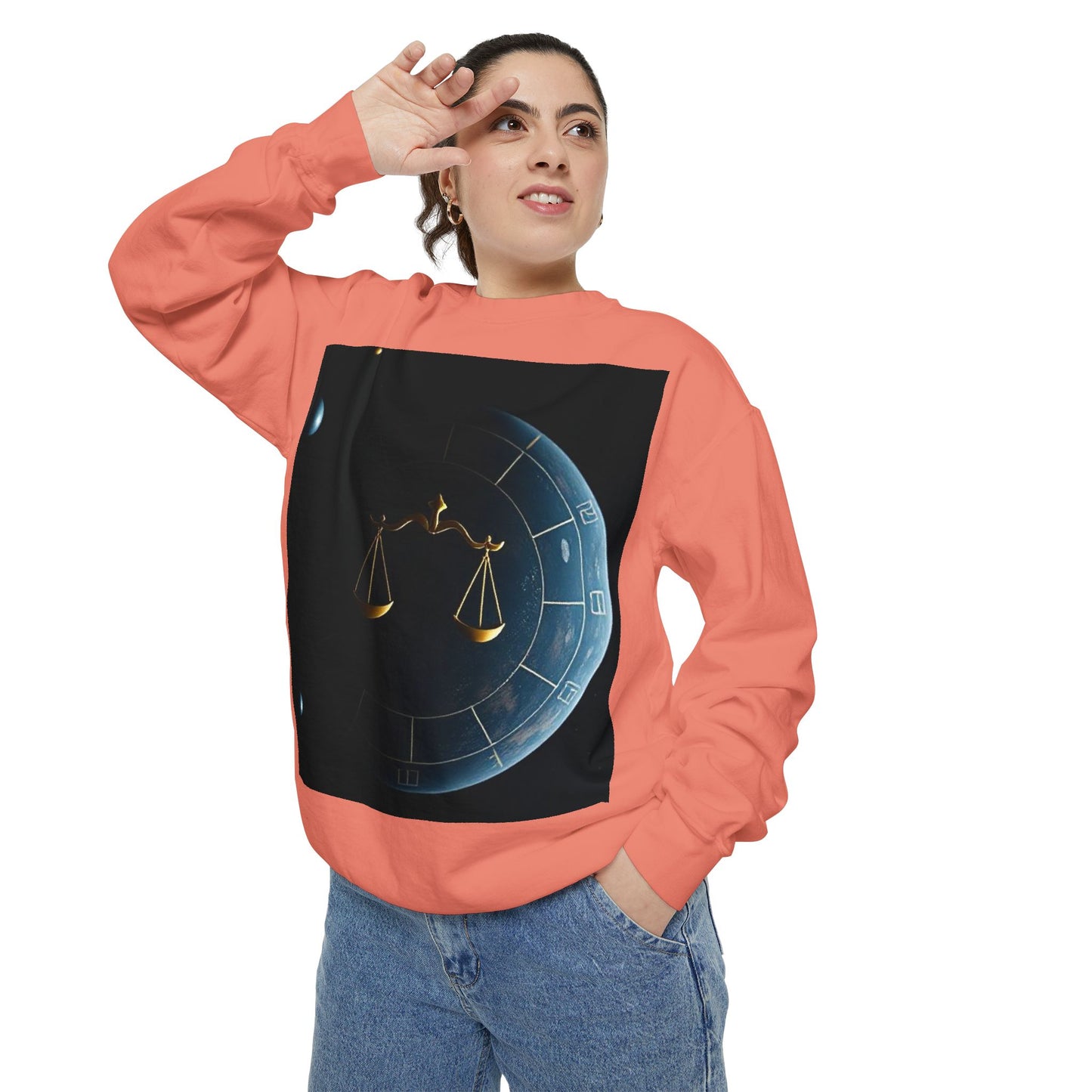 Garment-Dyed Sweatshirt, Unisex, Space Animal Design v1, Libra