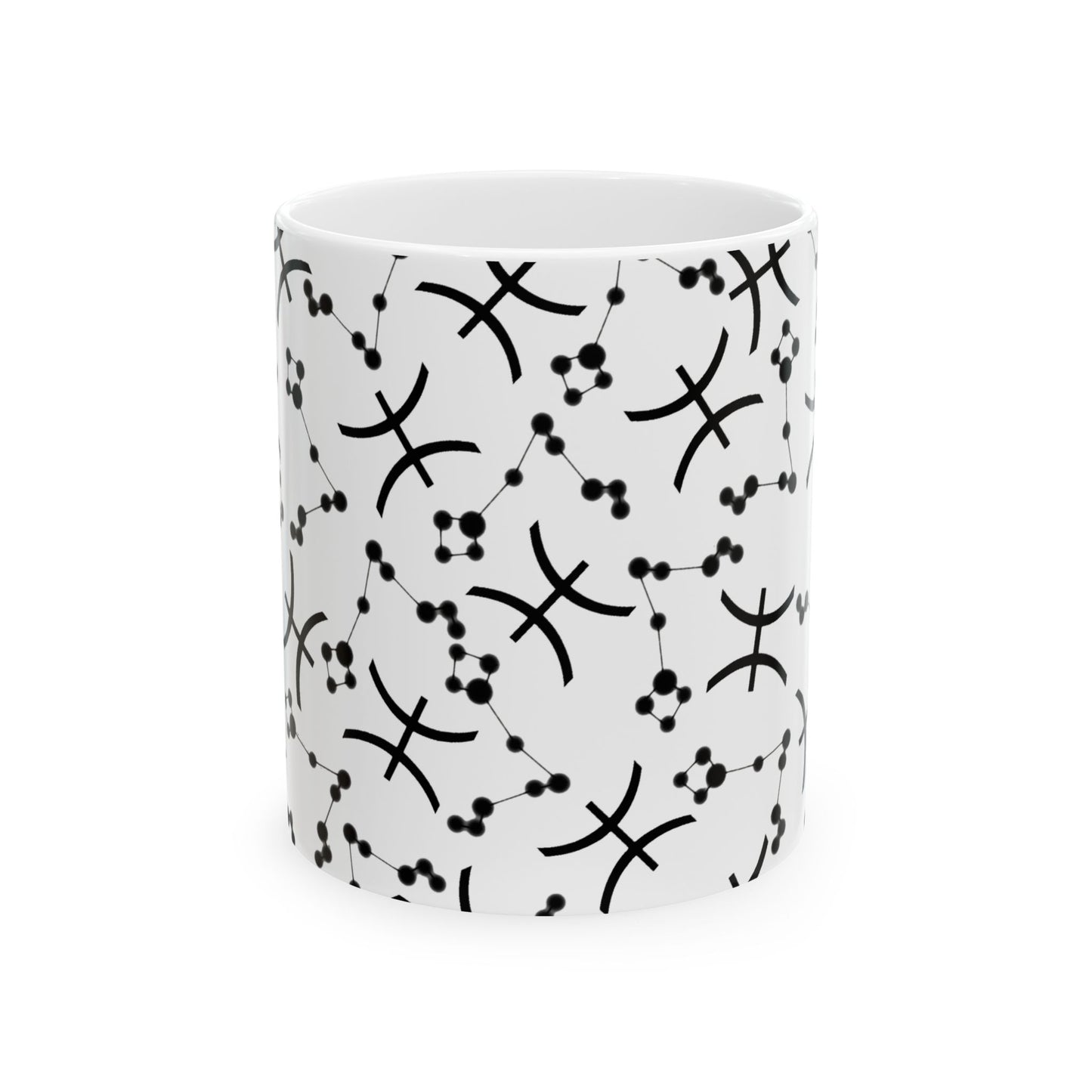 Ceramic Mug, (11oz, 15oz), Ceramic Coffee Mug, AOP, Constellation & Symbol, Pisces Zodiac Design