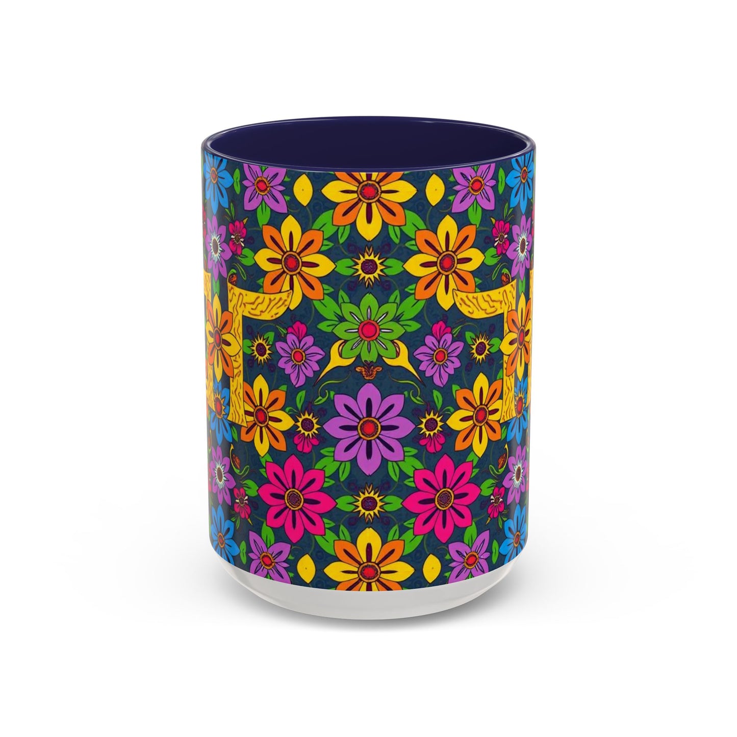 Accent Coffee Mug, Gemini, Zodiac v3, Flower Pattern, (11, 15oz)