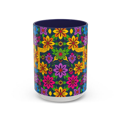 Accent Coffee Mug, Gemini, Zodiac v3, Flower Pattern, (11, 15oz)