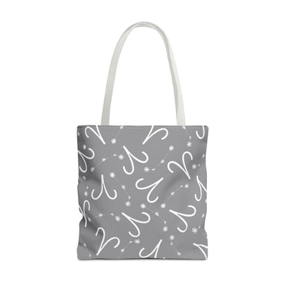 Tote Bag, Aries Zodiac Sign, AOP, (Grey, White)