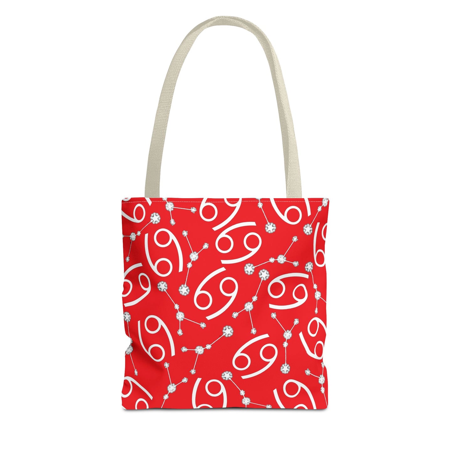 Tote Bag, Cancer Zodiac Sign, AOP, (Red, White)