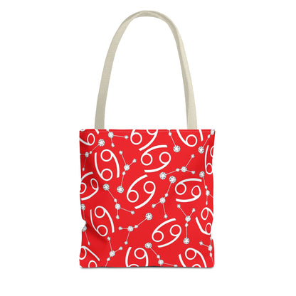 Tote Bag, Cancer Zodiac Sign, AOP, (Red, White)
