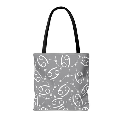 Tote Bag, Cancer Zodiac Sign, AOP, (Grey, White)