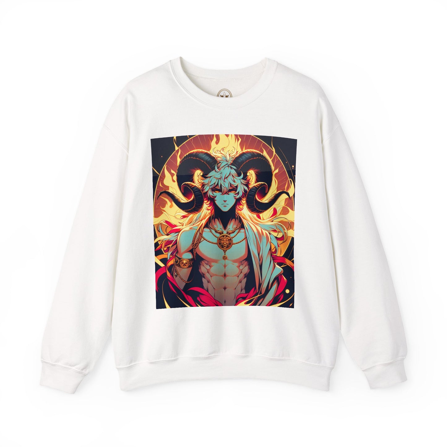 Unisex Heavy Blend™ Crewneck Sweatshirt, Anime Fire Aries, Zodiac Design