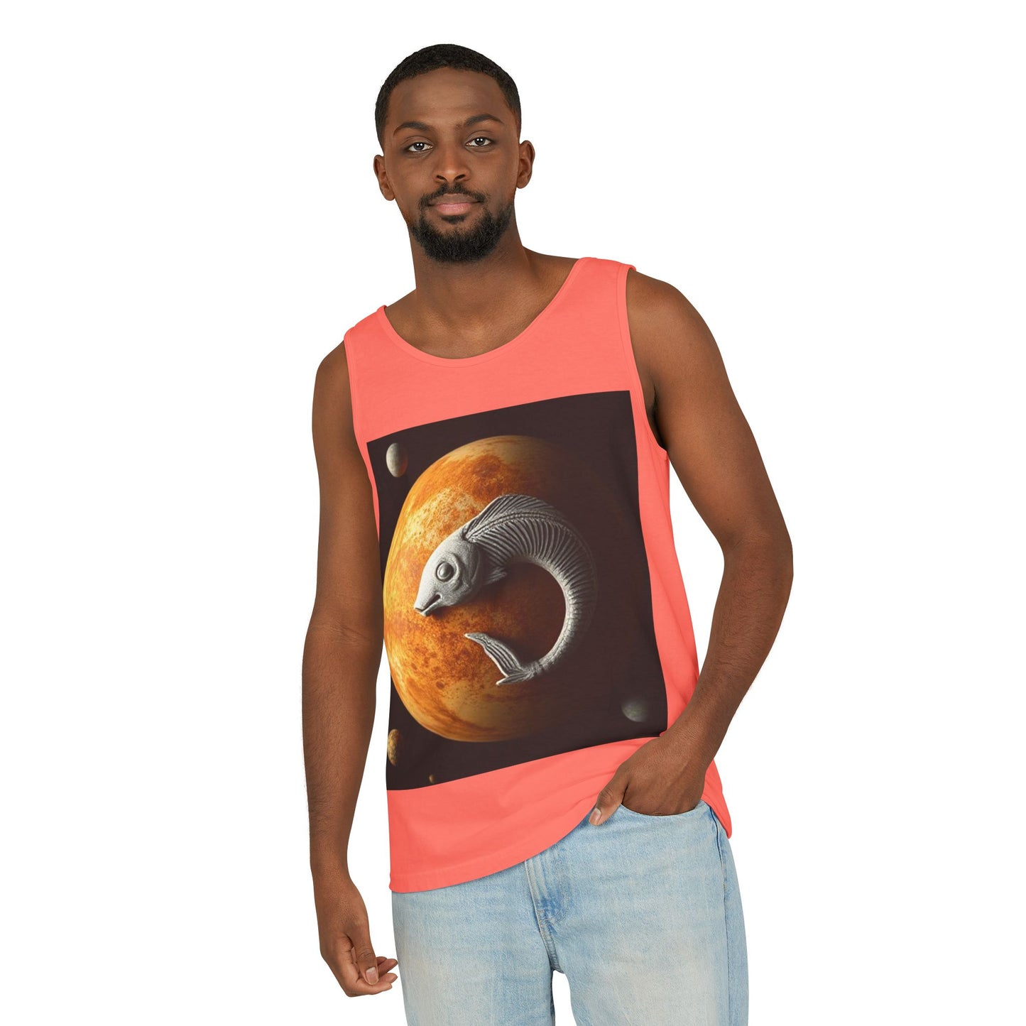 Unisex Garment-Dyed, Tank Top, Pisces Design, Space Animal, 100% US cotton
