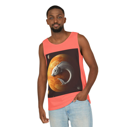 Unisex Garment-Dyed, Tank Top, Pisces Design, Space Animal, 100% US cotton