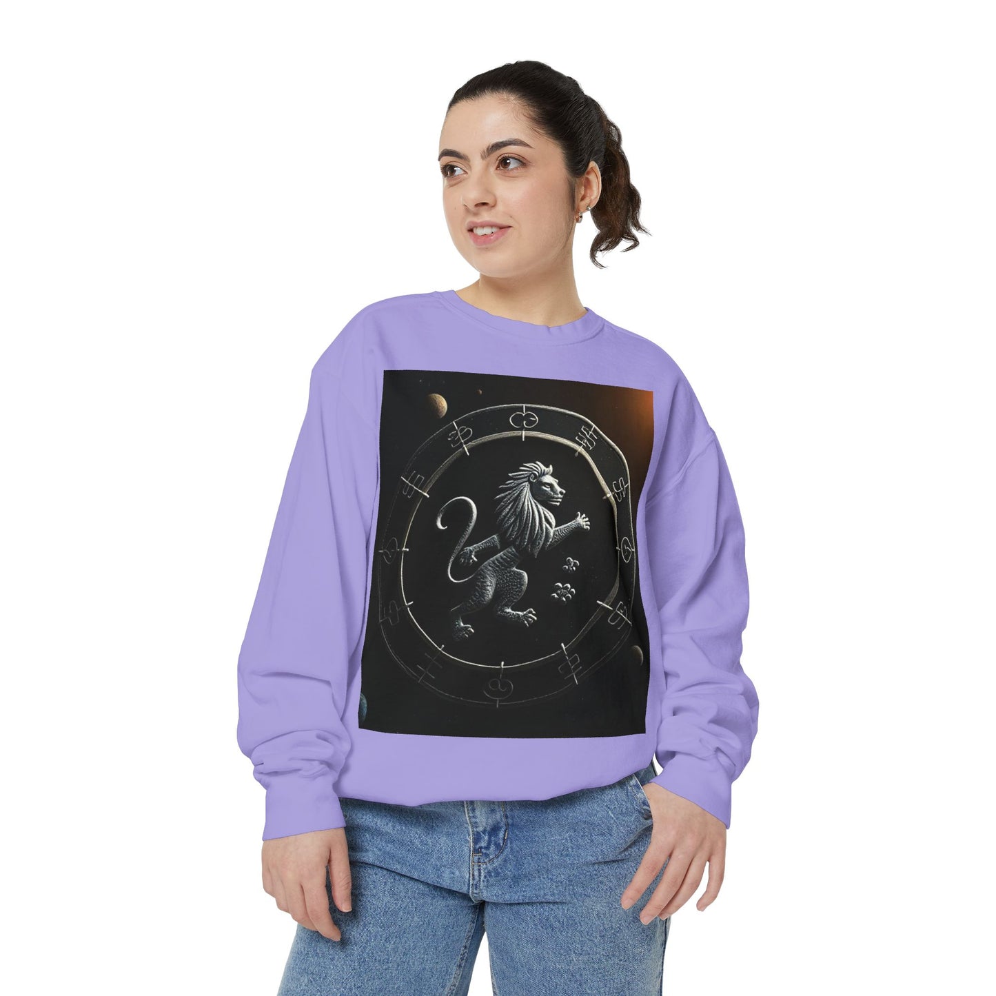 Garment-Dyed Sweatshirt, Unisex, Space Animal Design, Leo