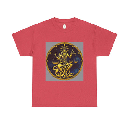 Unisex Heavy Cotton T-Shirt, Gold v1, Libra God, Zodiac Design