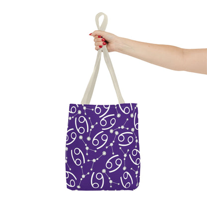 Tote Bag, Cancer Zodiac Sign, AOP, (Purple, White)
