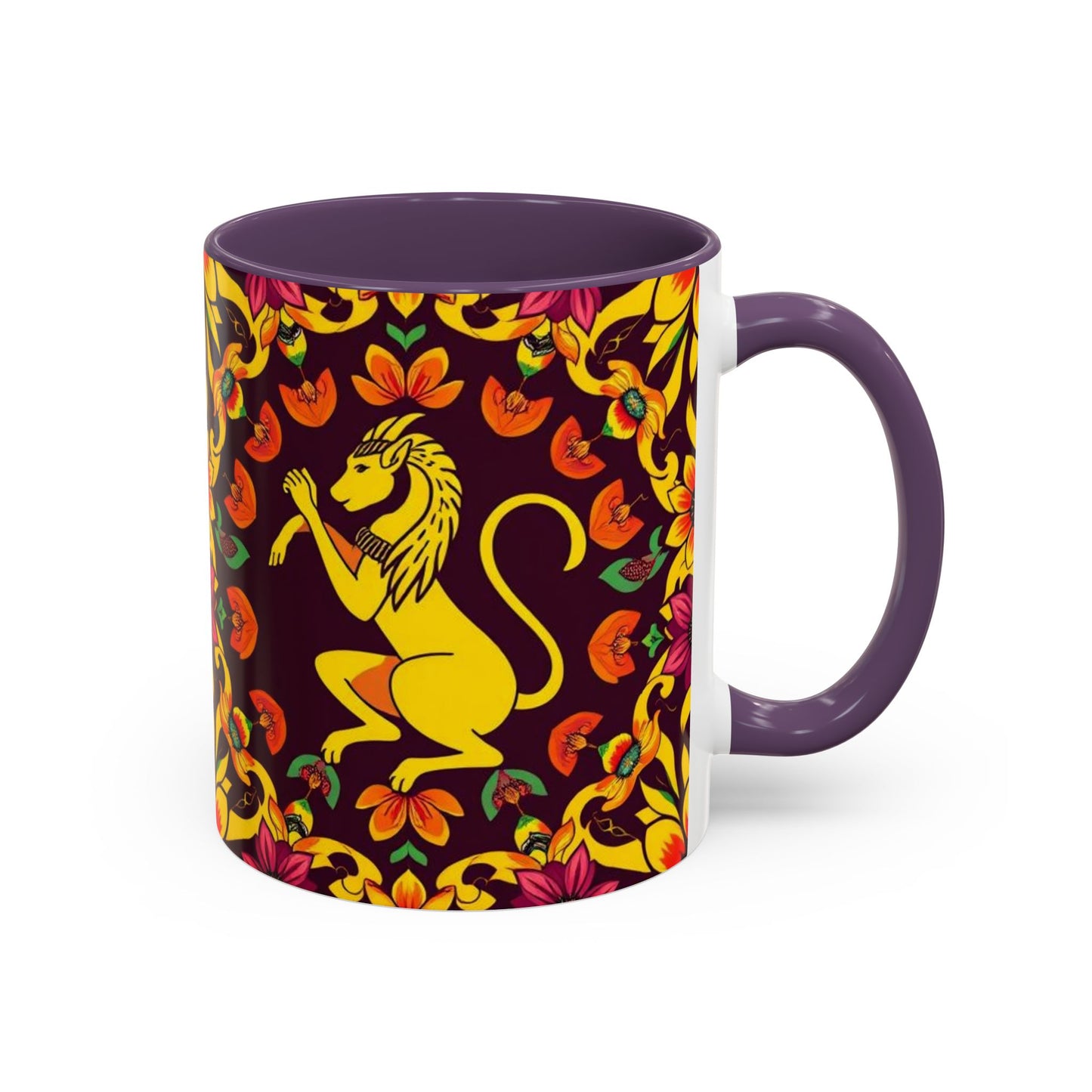 Accent Coffee Mug, Virgo, Zodiac v1. Flower Pattern, (11, 15oz)