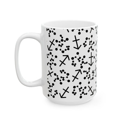 Ceramic Mug, (11oz, 15oz), Ceramic Coffee Mug, AOP, Constellation & Symbol, Sagittarius Zodiac Design