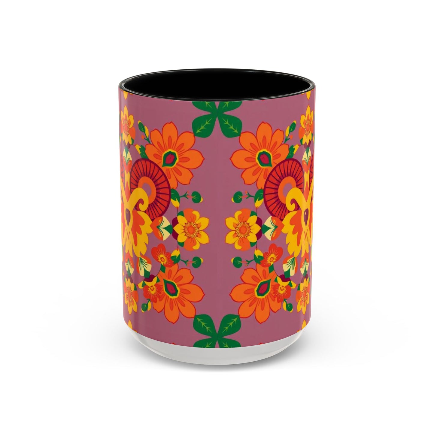 Accent Coffee Mug, Aries, Zodiac v1, Flower Pattern, (11, 15oz)