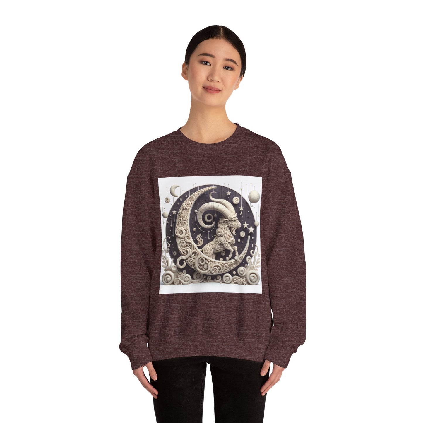 Unisex Heavy Blend™ Crewneck Sweatshirt, Stone Moon, Capricorn Zodiac Design