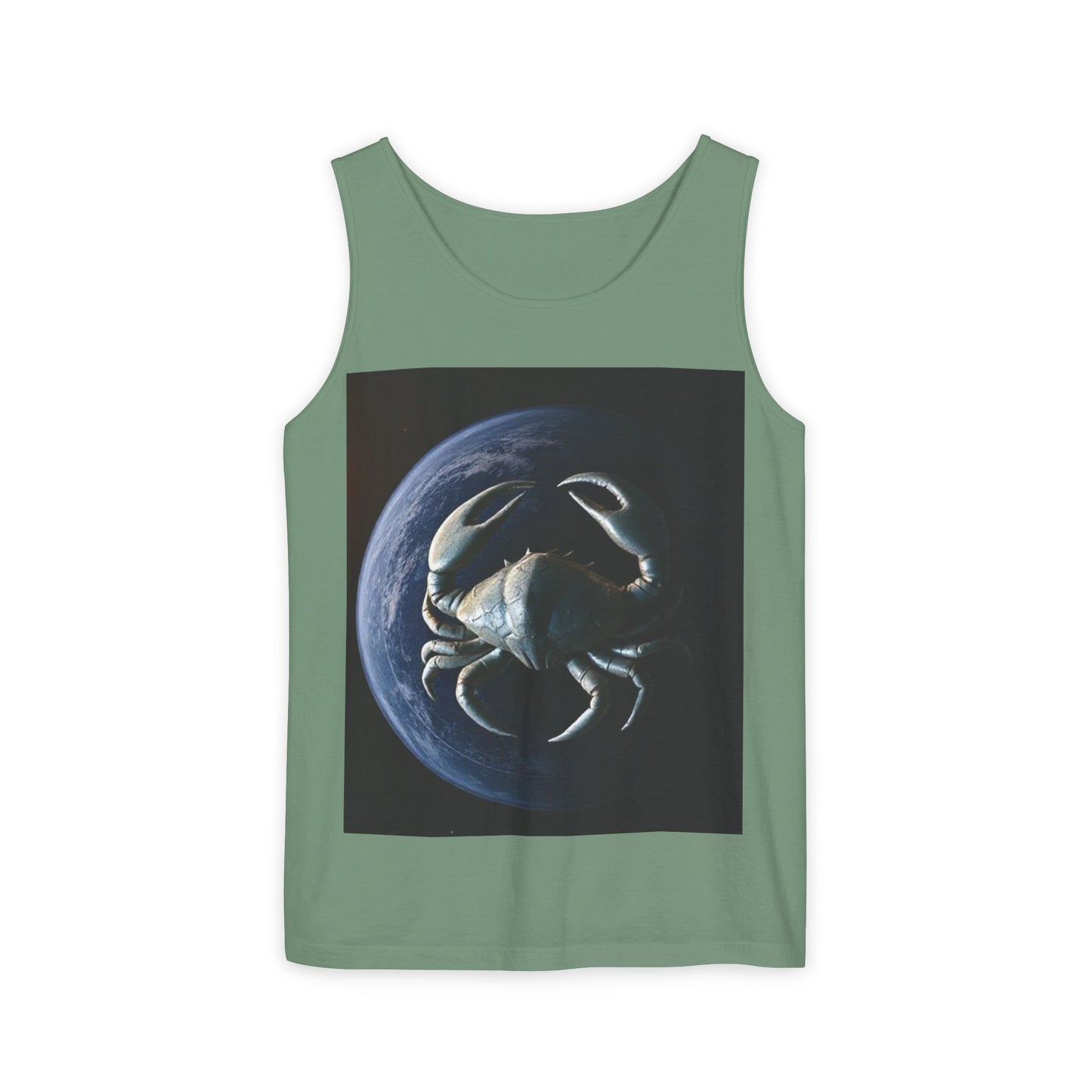 Unisex Garment-Dyed, Tank Top, Cancer Design, Planet Crab, 100% US cotton
