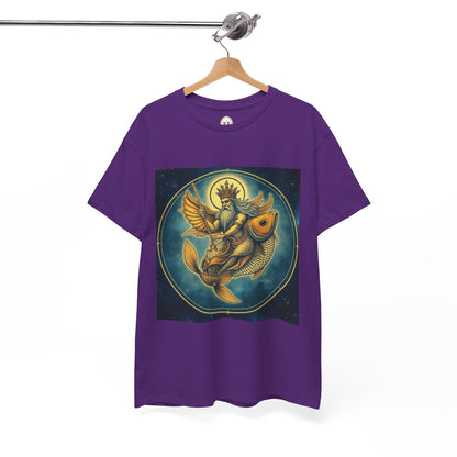 Unisex Heavy Cotton T-Shirt, Pisces King v1, Zodiac Design
