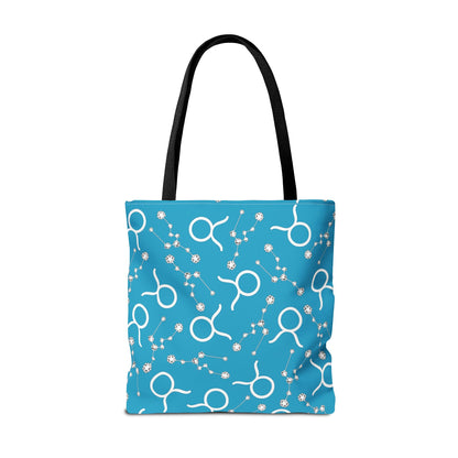 Tote Bag, Taurus Zodiac Sign, AOP, (Turquoise, White)