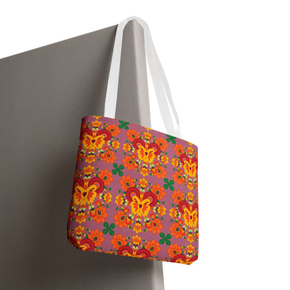 Tote Bag, (AOP), Aries, Zodiac v4, Flower Pattern