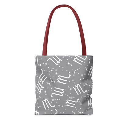Tote Bag, Scorpio Zodiac Sign, AOP, (Grey, White)