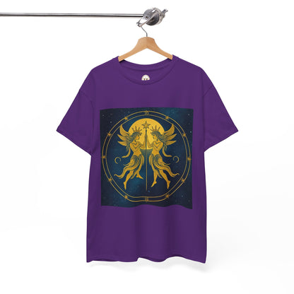 Unisex Heavy Cotton T-Shirt, Space Twins v3, Gemini Zodiac Design