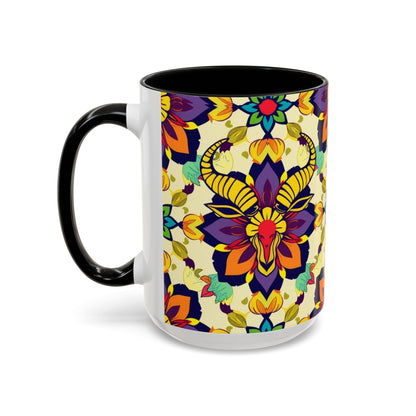 Accent Coffee Mug, Taurus, Zodiac v3. Flower Pattern, (11, 15oz)