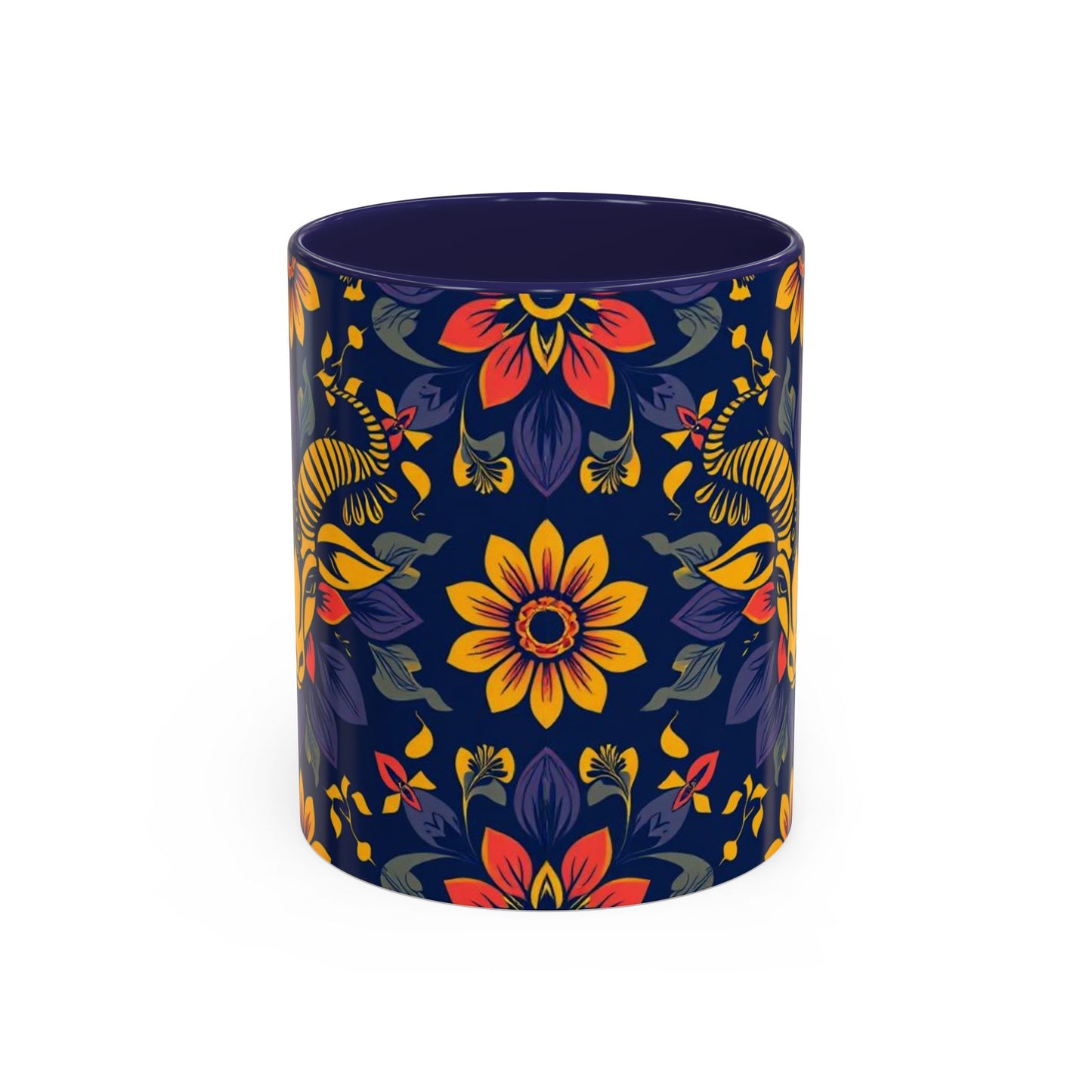 Accent Coffee Mug, Taurus, Zodiac v1. Flower Pattern, (11, 15oz)