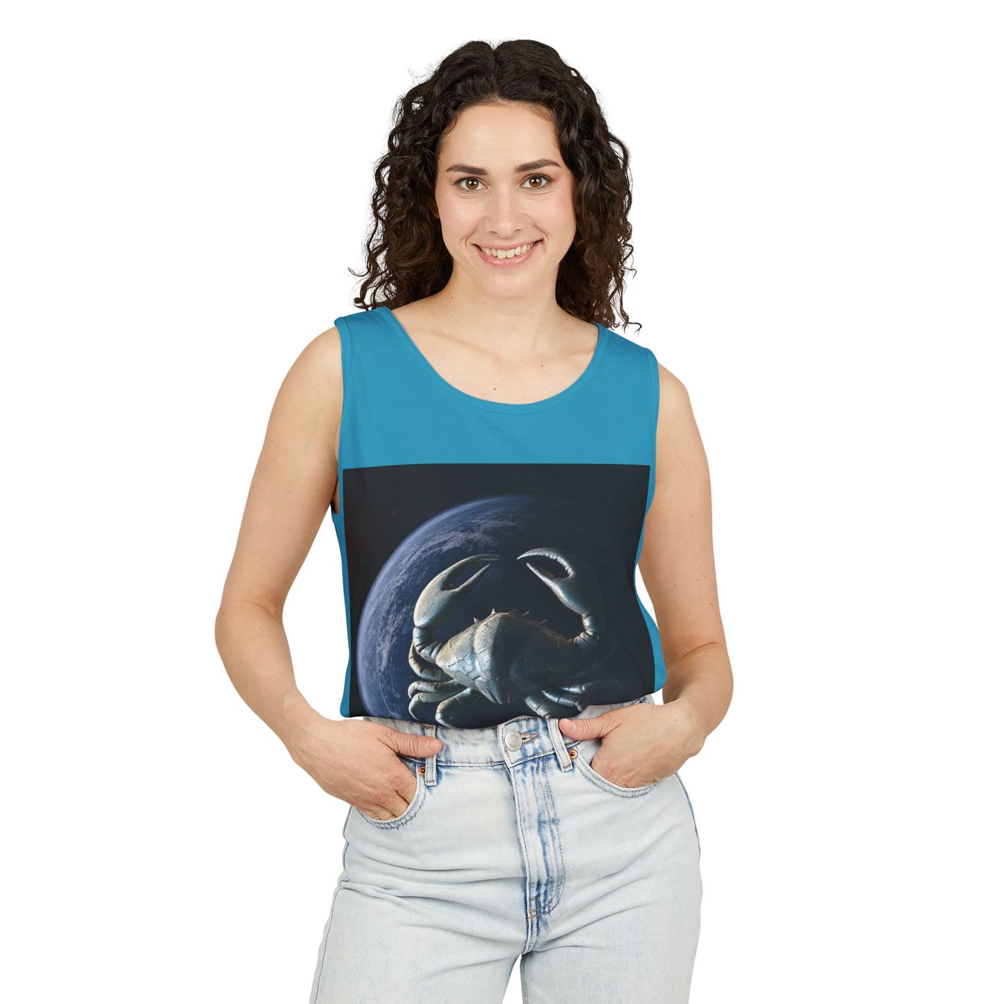 Unisex Garment-Dyed, Tank Top, Cancer Design, Planet Crab, 100% US cotton