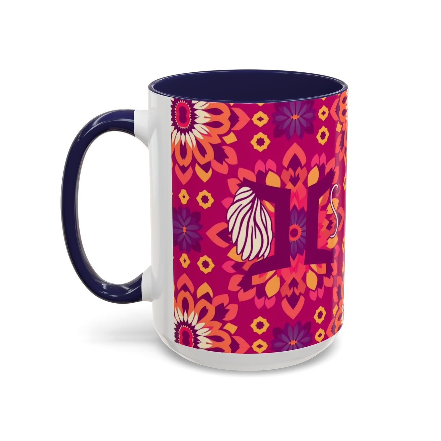 Accent Coffee Mug, Gemini, Zodiac v1, Flower Pattern, (11, 15oz)