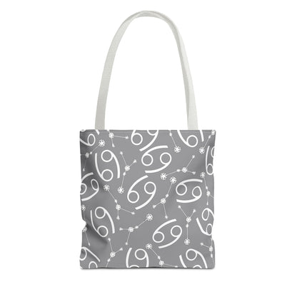 Tote Bag, Cancer Zodiac Sign, AOP, (Grey, White)