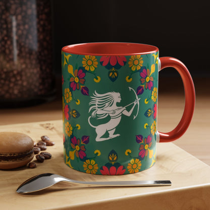 Accent Coffee Mug, Sagittarius, Zodiac. Flower Pattern, (11, 15oz)